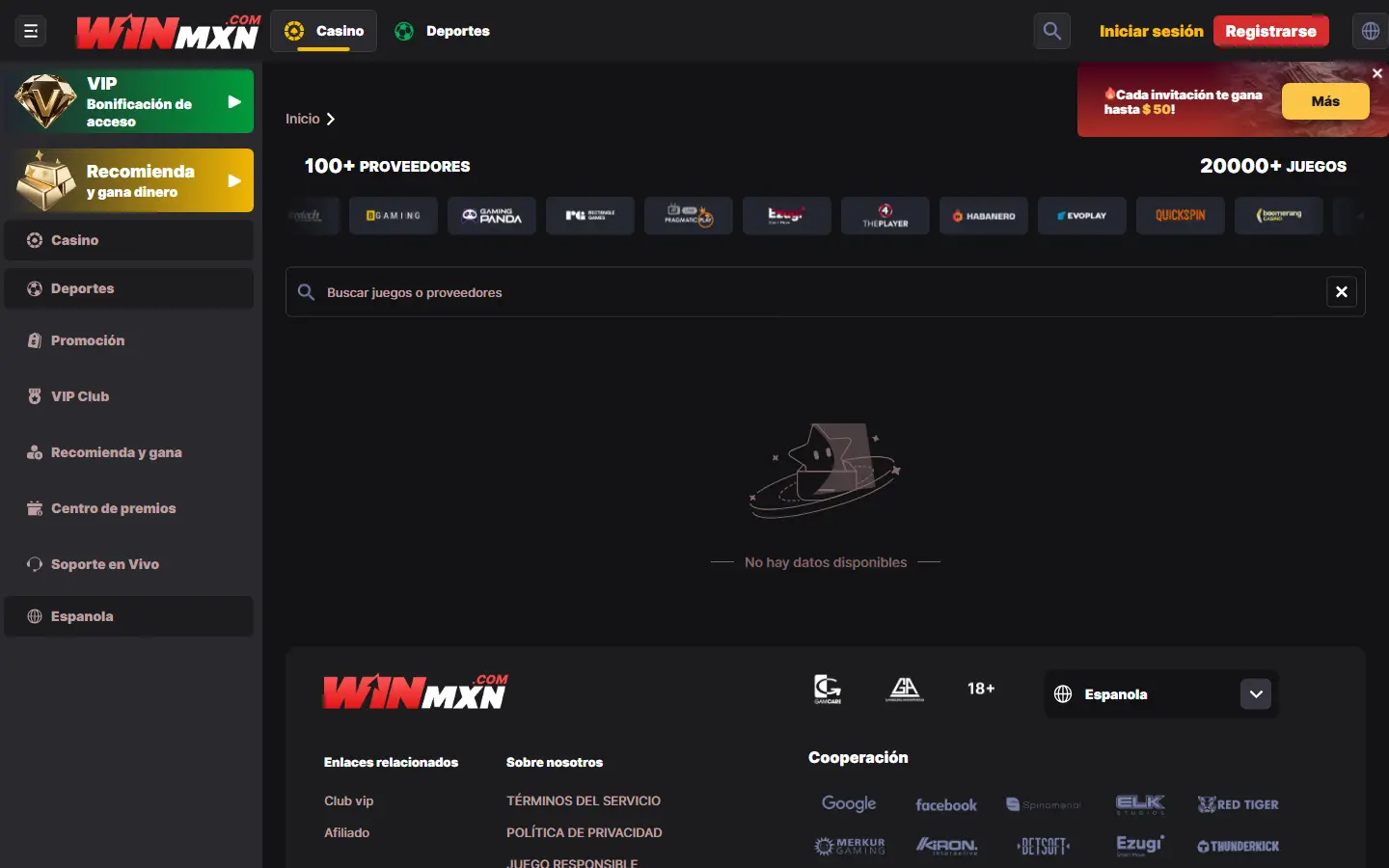 Controles de búsqueda y selección de proveedores en WINMX