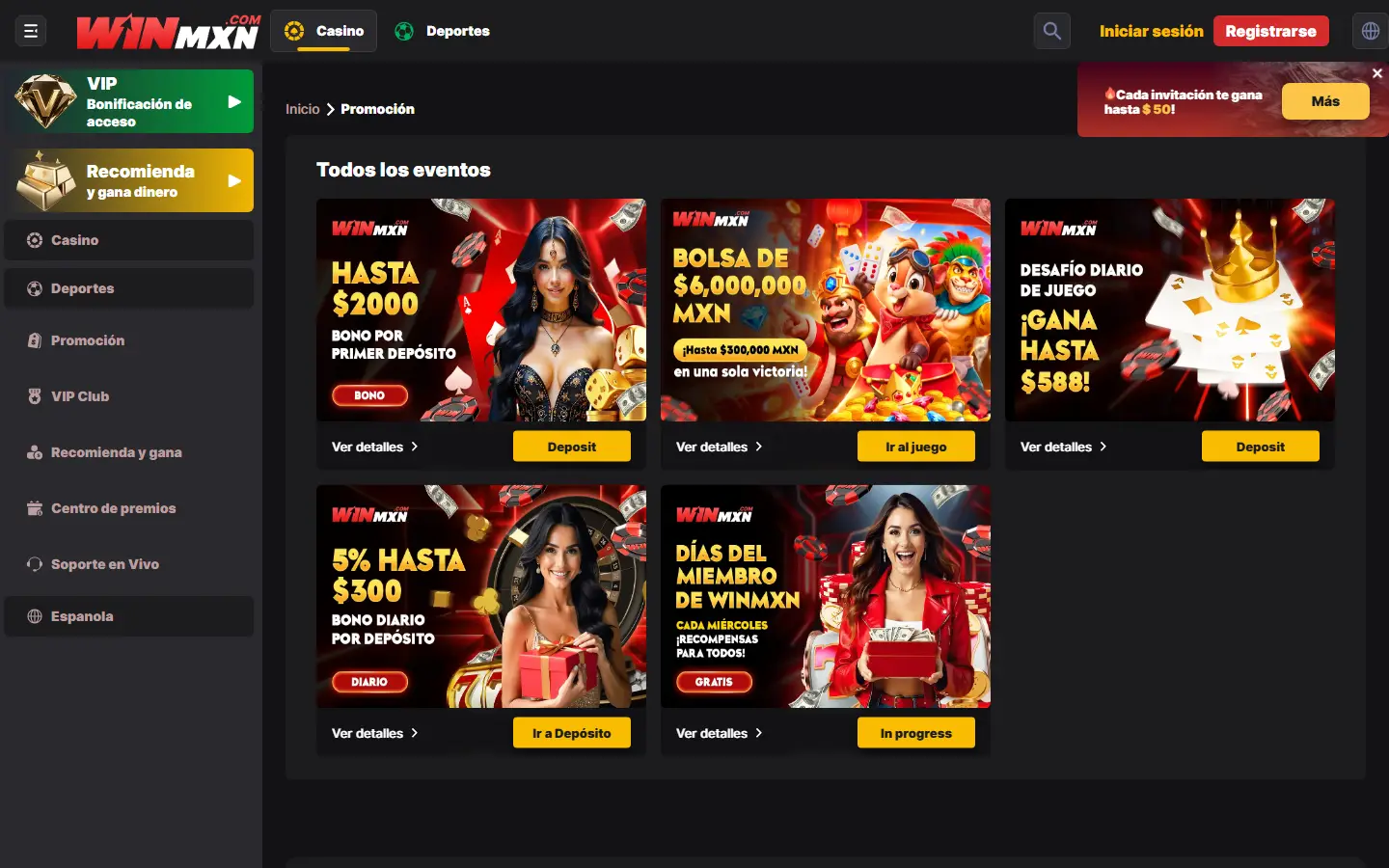 Listado de campañas en la interfaz de WINMX